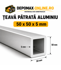 Teava patrata aluminiu 50 x 50 x 5 mm, 6 metri (EN AW-6060)